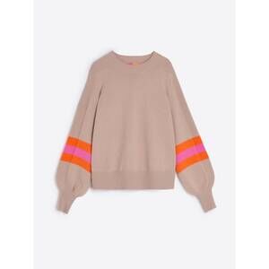 NEW VILAGALLO women's balloon sleeve stripe sweater in tan